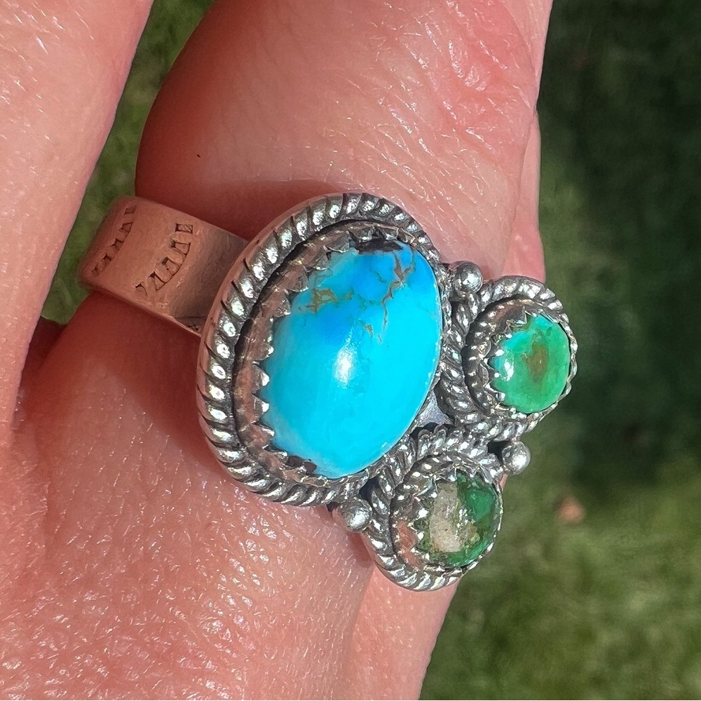 Turquoise and Silver Floral Ring Set
